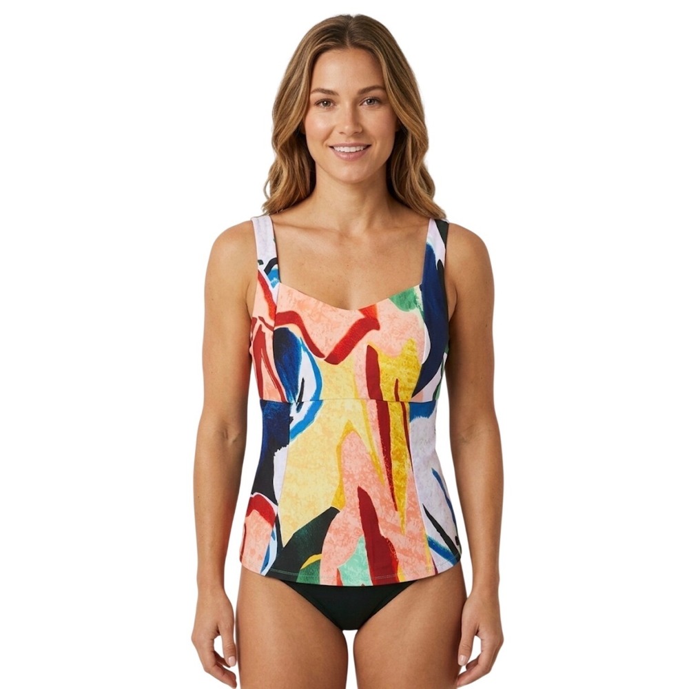NWT Calia Women Abstract Print Tankini Swim Top Large Multi Color Beach